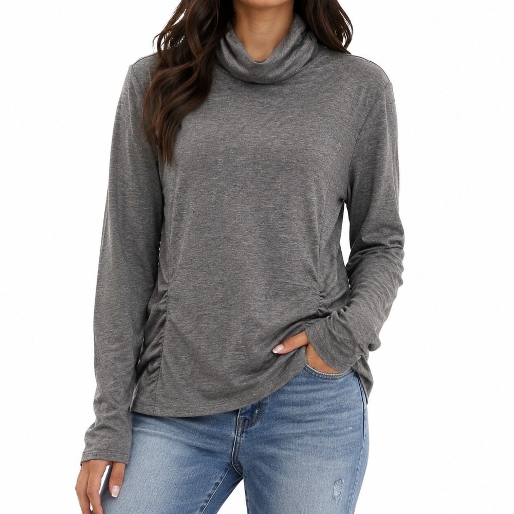 Etcetera Pullover Top Shirt Women's XL Heather Gray Ruched Side Turtleneck